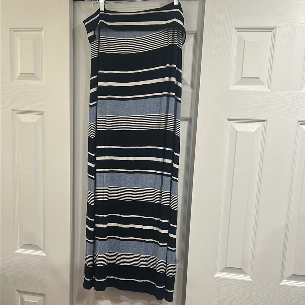 Max Studio Black and‎ Blue Striped Maxi Skirt